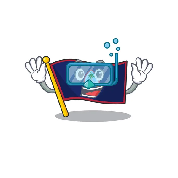 Personaje de dibujos animados de guam bandera con gafas de buceo — Vector de stock