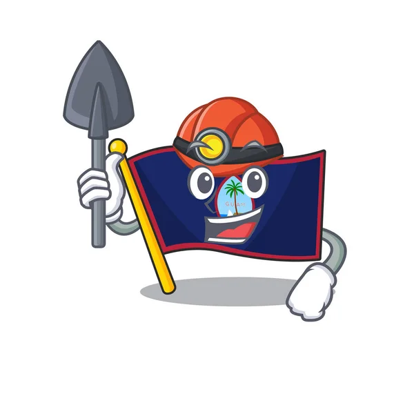 Cool smart Miner flagga guam tecknad karaktär design — Stock vektor