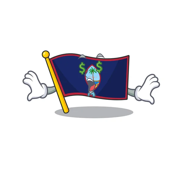 Szczęśliwy bogaty flaga guam z pieniędzmi oko kreskówki styl postaci — Wektor stockowy