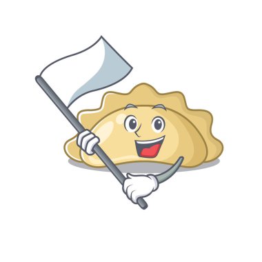 Komik pierogi çizgi film karakteri tarzı ayakta duran bir bayrak tutuyor.