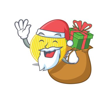 Noel Baba patates cipsi Çizgi film karakteri tasarımı hediye kutusuna sahip