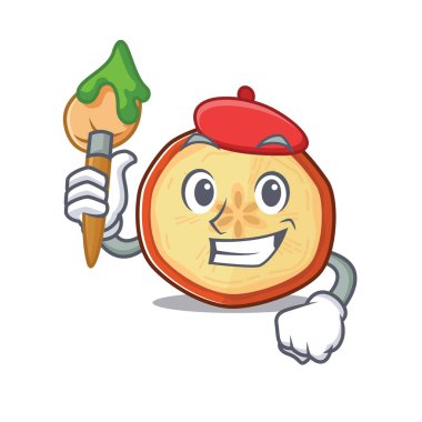 Elma parçacıklarının çizgi film karakteri fırçalı sanatçı