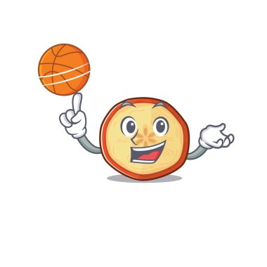 Basketbol oynayan elma cipslerinin maskot resmi.