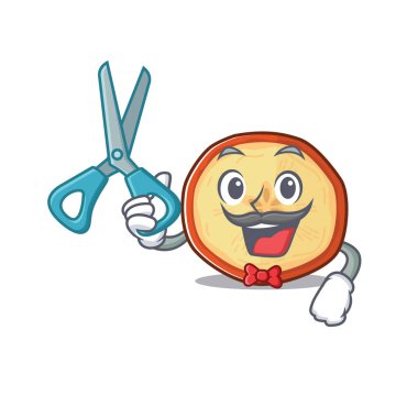 Gülen komik berber elma cipsi çizgi film karakteri tasarım stili