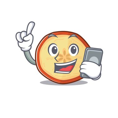 Telefonda konuşan elma parçacıklarının çizgi film tasarımı