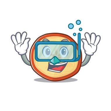 Dalış gözlüğü takan elma cipslerinin çizgi film karakteri