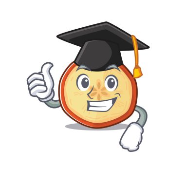 Siyah mezuniyet şapkası takan mutlu ve gururlu elma cipsi.