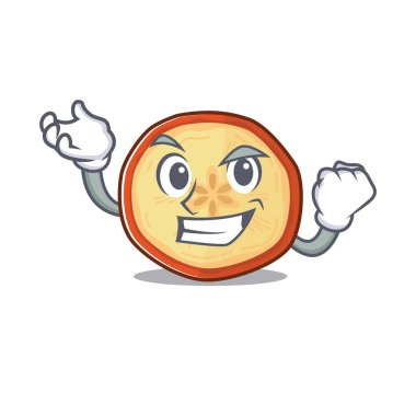 Mutlu kendine güvenen başarılı elma cipsi çizgi film karakteri tarzı