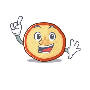 Maskot karakteri tarzında bir parmak elma cipsi.