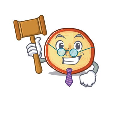 Maskot karakter tarzında akıllı yargıç elma cipsi.