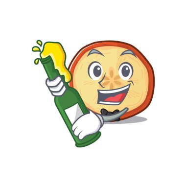 Elma cipsi ve bira şişesinin maskot çizimi.