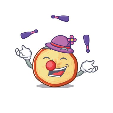 Akıllı elma parçaları çizgi film karakteri tasarımı jonglörlük oynuyor