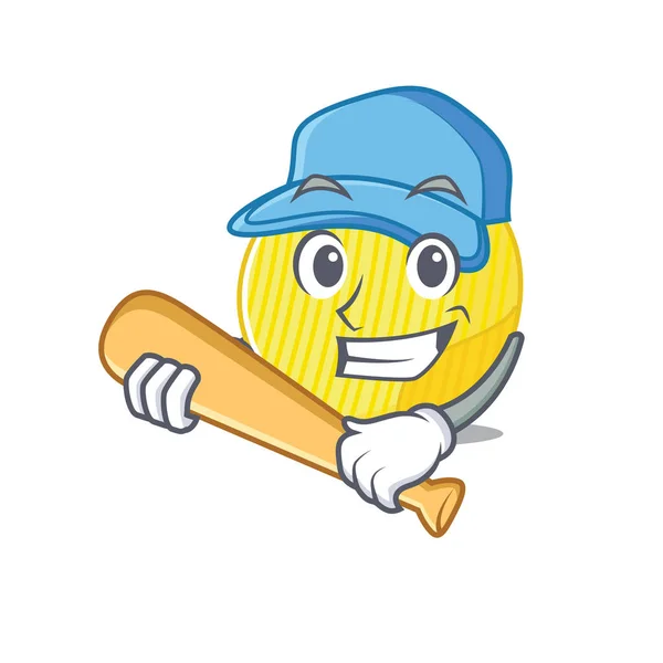 Sporty batata chips desenho animado personagem design com beisebol — Vetor de Stock