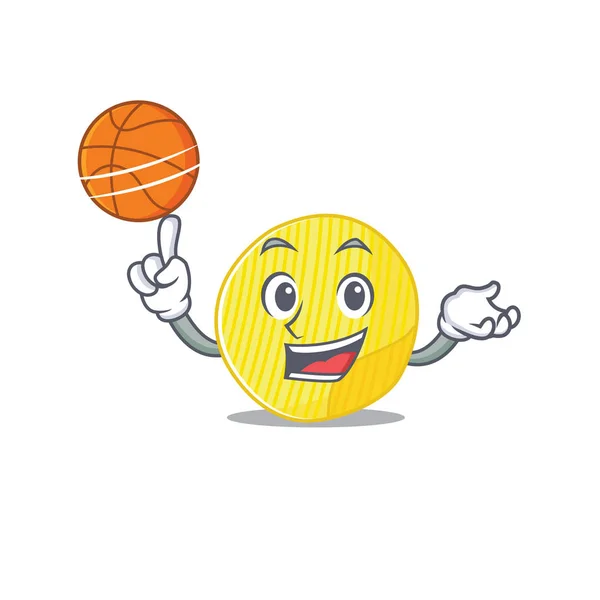 Una imagen de la mascota de papas fritas personaje de dibujos animados jugando baloncesto — Vector de stock