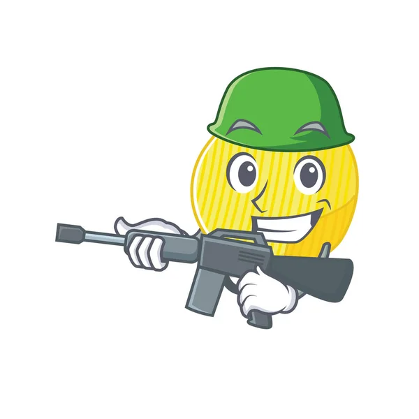 Een cartoon ontwerp van aardappel chips Army met machine geweer — Stockvector