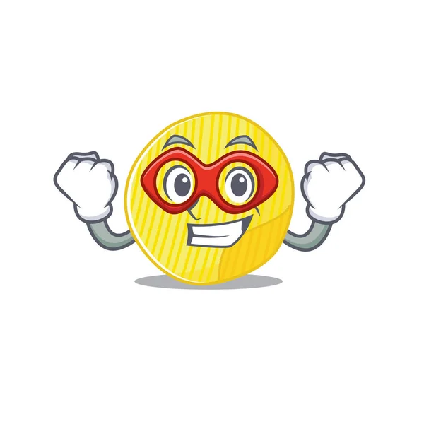 Maskot Smiley keripik kentang berpakaian seperti pahlawan super - Stok Vektor
