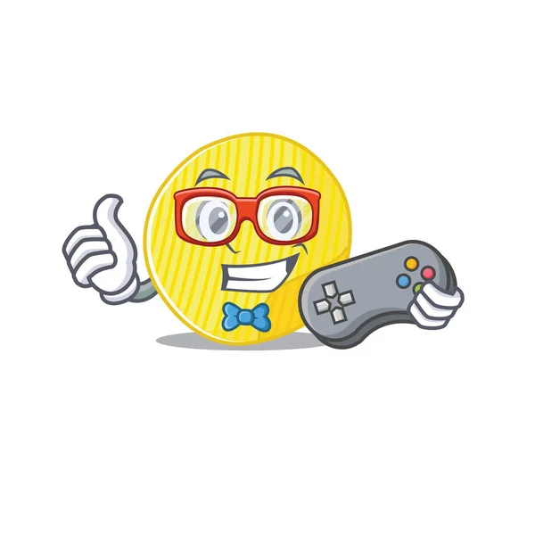 Smiley gamer batata fritas cartoon mascote estilo — Vetor de Stock