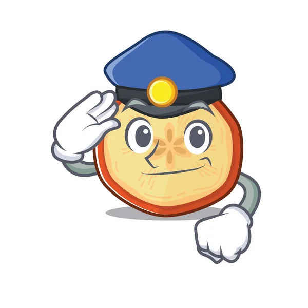 Maçã chips mascote dos desenhos animados realizada como um policial — Vetor de Stock