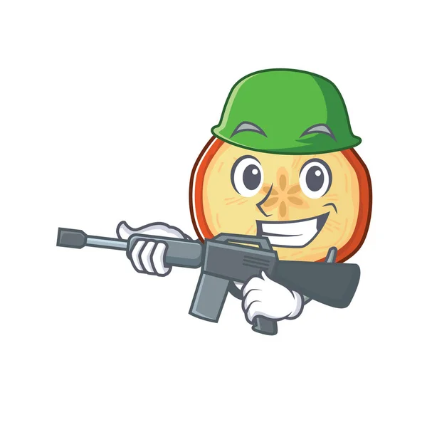 A cartoon design of apple chips Army with machine gun — ストックベクタ