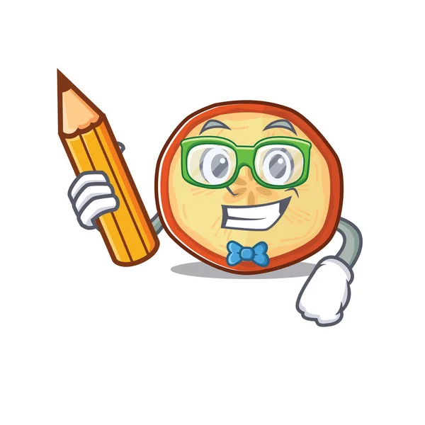 Ein Bild von Studenten Apfelchips Charakter hält Bleistift — Stockvektor