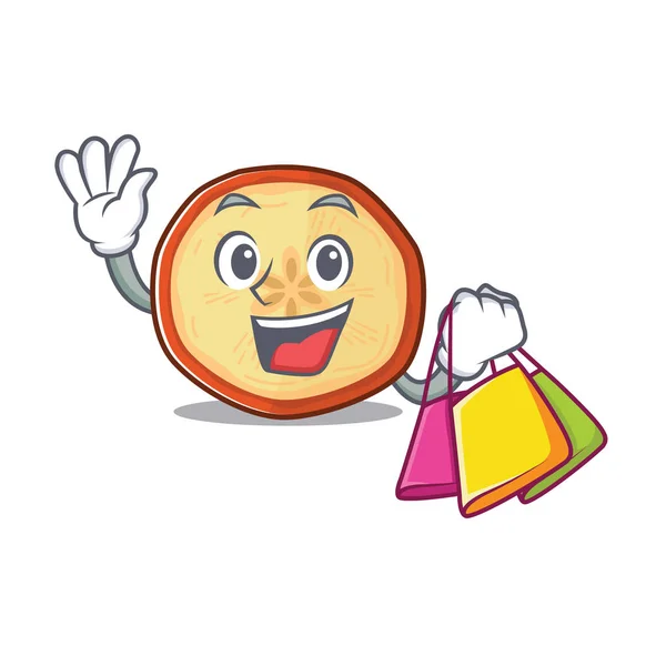 A happy rich apple chips waving and holding Shopping bag — 图库矢量图片