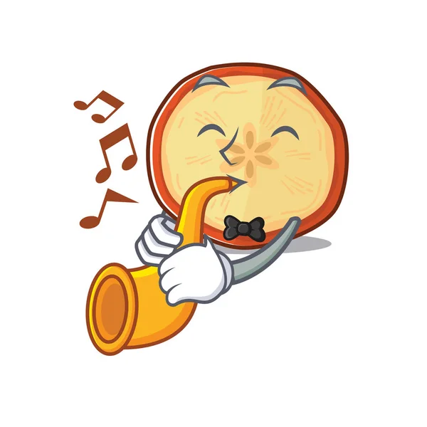 Cartoon character style of apple chips performance with trumpet — 스톡 벡터