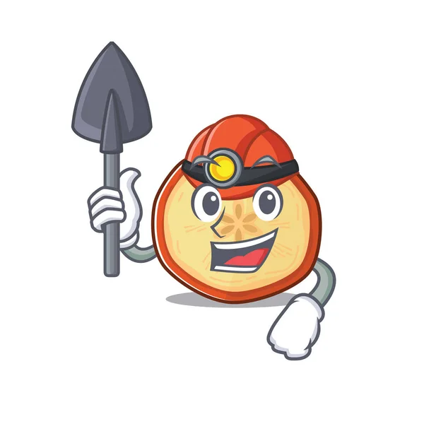 Cool clever Miner apple chips cartoon character design — 스톡 벡터