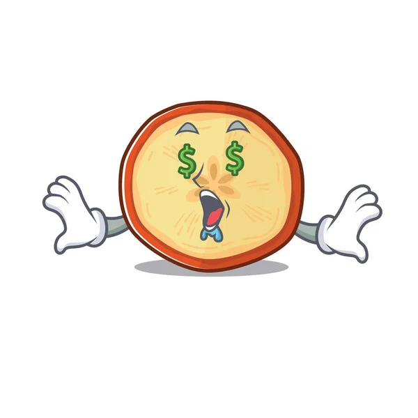 Happy chip mela ricchi con Money occhio stile personaggio dei cartoni animati — Vettoriale Stock