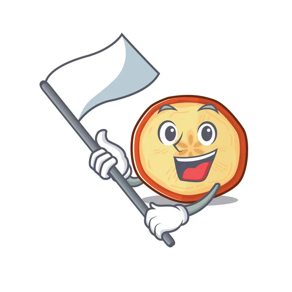 Funny apple chip gaya karakter kartun memegang bendera berdiri - Stok Vektor