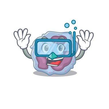 Dalış gözlüğü takan lökosit hücrenin çizgi film karakteri