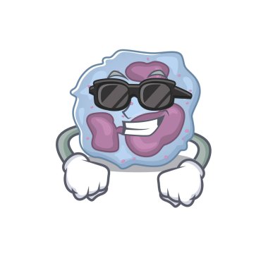 Süper havalı lökosit hücre karakteri siyah gözlük takıyor.