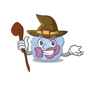 Cadı gibi giyinmiş lökosit hücresinin maskot stili.