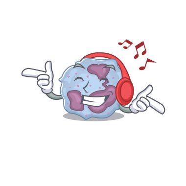 Müzik dinleyen lökosit hücre maskotu karakter tasarımı