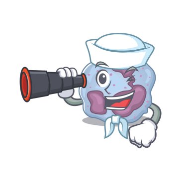 Lökosit hücre çizgi filmi mutlu denizci stili dürbünlü.