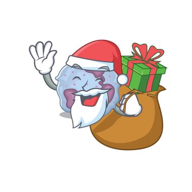 Santa lökosit hücre çizgi film karakteri tasarımı hediye kutusuna sahip