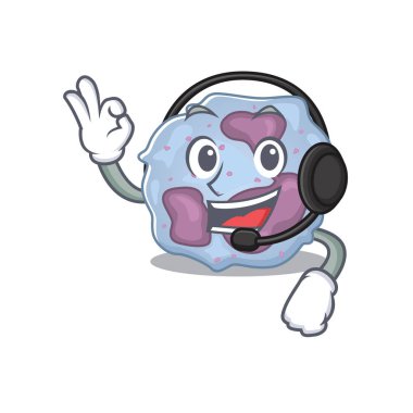 Güleç lökosit hücre çizgi film karakteri tasarımı kulaklık takıyor