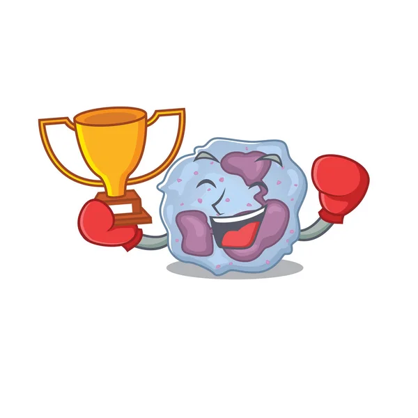 Fantástico vencedor de boxe da célula leucocitária no estilo de desenho animado mascote —  Vetores de Stock