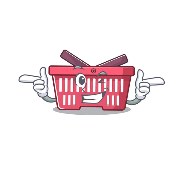 Mascot cartoon design of shopping basket with Wink eye — Stock Vector