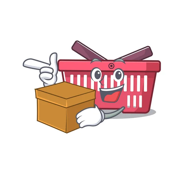 Lindo personaje de dibujos animados cesta de la compra que tiene una caja — Archivo Imágenes Vectoriales