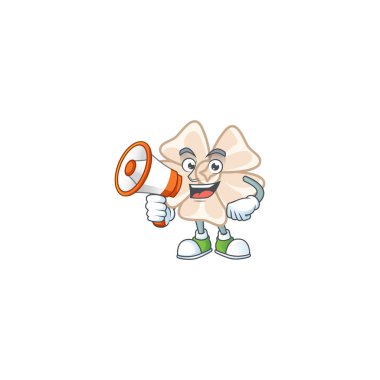 Elinde megafon tutan Çin beyaz çiçeğinin karikatür karakteri.