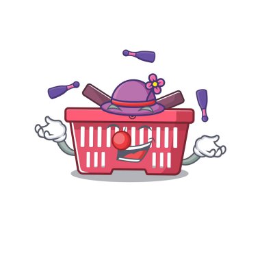 Akıllı alışveriş sepeti çizgi film karakteri tasarımı jonglörlük oynuyor