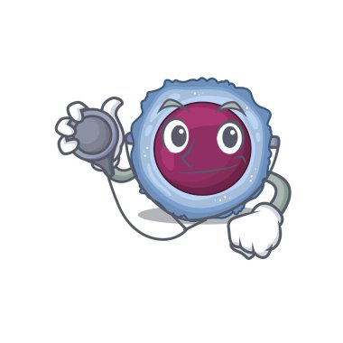 Akıllı ve havalı lenfosit hücre çizgi film karakteri araçları olan bir doktorda