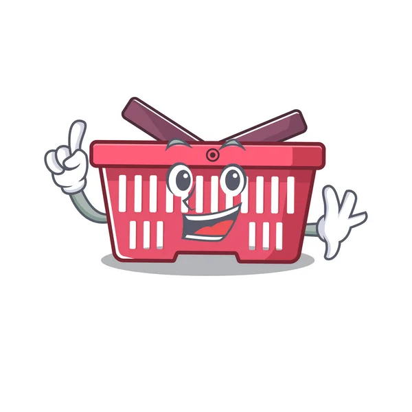 Un dedo cesta de la compra en el estilo del personaje de dibujos animados mascota — Vector de stock