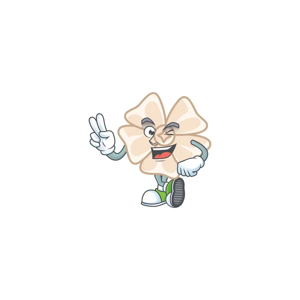 Diseño de la mascota de dibujos animados de flor blanca china con dos dedos — Vector de stock