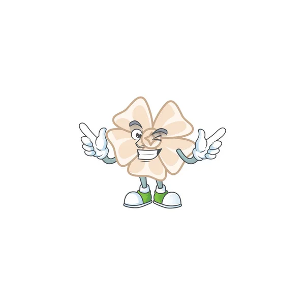 Drôle de visage chinois fleur blanche style de personnage de dessin animé avec clin d'oeil — Image vectorielle