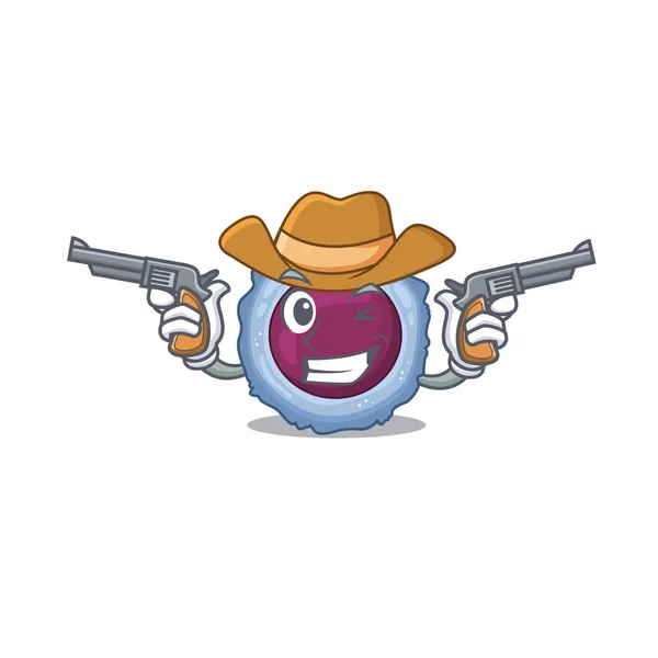 Lymphocyte cell dressed as a Cowboy having guns — Stock Vector