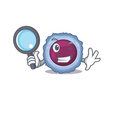Havalı ve akıllı lenfosit hücre dedektifi maskot tarzı.