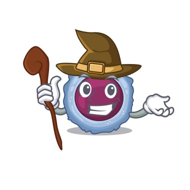 Cadı gibi giyinmiş lenfosit hücresinin maskot tarzı.