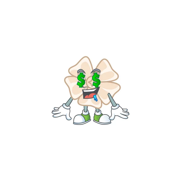 Heureuse fleur blanche chinoise riche avec style de personnage de dessin animé Money eye — Image vectorielle