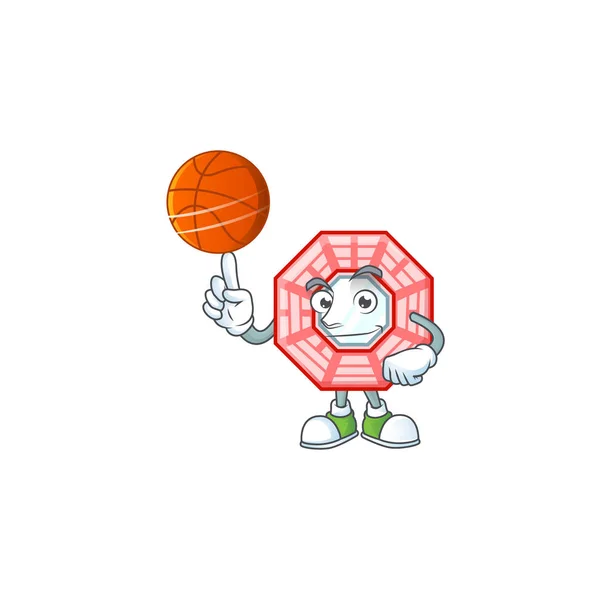 A Healthy chinese square feng sui cartoon character playing basketball — Stock Vector